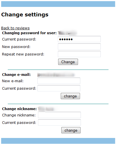 Change settings screen