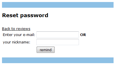Password reset screen